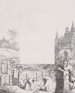 Tafel 5: Frauen sammeln Pflanzen und tragen sie auf ihren Köpfen, ein männlicher Zuschauer rechts (1836)