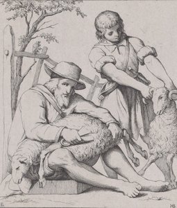 Zwei Männer beim Schafscheren, ca. 1842 von Eduard Julius Friedrich Bendemann