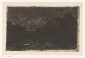 Landschaft mit Häusern und Mühle bei Abend von Eduard Karsen (signed by artist)