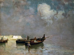 Marina mit Fischern, von Eduardo Dalbono (1841-1915), Öl auf Leinwand, 34x45 cm von Eduardo Dalbono