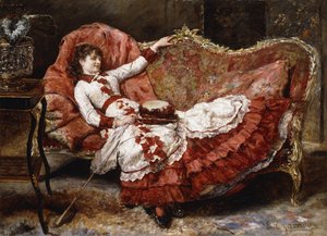 Eine elegante Dame im roten Kleid von Eduardo Leon Garrido