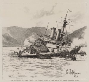 Die Strandung der HMS Howe auf den Pereiro-Riffen am Eingang des Hafens von Ferrol, Spanien von Eduardo de Martino