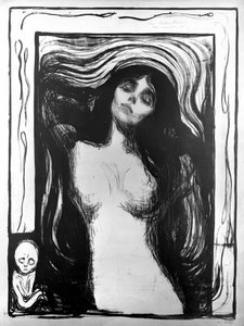 Madonna, Lithographie von Edvard Munch, gewidmet Dr. Bucher