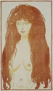 Nackte Frau mit roten Haaren und grünen Augen
