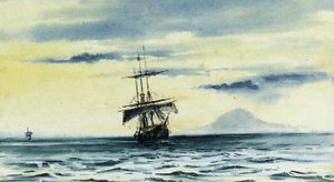Der letzte Blick auf den Mount Discovery: SS. "Morning" und "Terra Nova" folgen der "Discovery" aus der McMurdo-Straße von Edward Adrian Wilson
