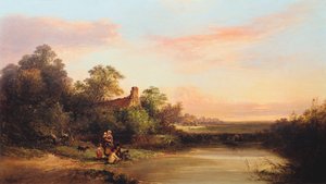 Englische Landschaft mit Hütte und Bach, 1860