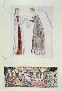 Nr.1084-f.10 Zwei Mägde, Kopie aus Die Geburt Mariens von Giovanni da Milano aus der Rinuccini-Kapelle, Florenz; Die Klage