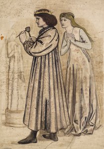 Szene von König René, der eine Figur schnitzt, beobachtet von seiner neuen Braut von Edward Coley Burne Jones