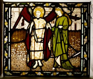 Amor und Alkestis, Morris & Co. Panel aus der "Legende der guten Frauen" von Geoffrey Chaucer, 1864 von Edward Burne Jones