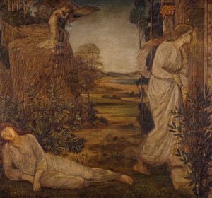 Cupid und Psyche - Palace Green Wandgemälde - Zephyrus trägt Psyche zum Berg, 1881
