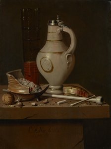Stillleben mit Rauchutensilien und Bierkrug, 1664 von Edward Collier