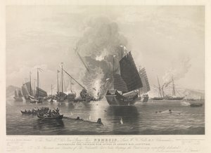 Das Ehrenwerte E.I. Co. Eisendampfschiff Nemesis, ... mit Booten von Sulphur, Calliope, Larne und Starling, die chinesische Kriegsschiffe in der Anson