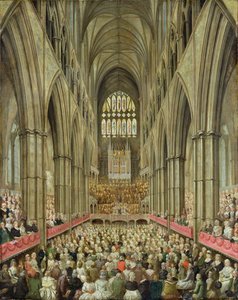 Innenansicht der Westminster Abbey bei der Feier von Händels Hundertjahrfeier, aus der Manager-Box gesehen, ca. 1793