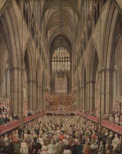 Innenansicht der Westminster Abbey bei der Gedenkfeier für Händel, vom Manager-Box aus gesehen von Edward Edwards