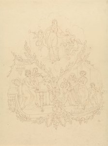 Weibliche Figuren und Putti spielen Musikinstrumente von Edward Francis Burney