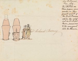 Brief an Rev. Richard Burney mit Zeichnung eines kolossalen Kopfes aus dem Hof des British Museum von Edward Francis Burney