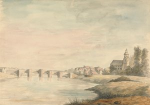 Flusslandschaft mit Brücke