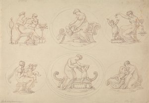 Sechs Studien von Mutter und Tochter beim Spielen von Edward Francis Burney