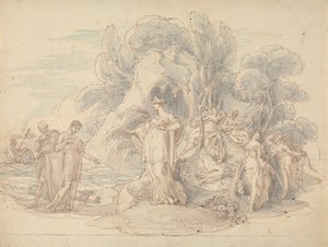 Telemachus und Mentor landen auf der Insel Kalypso von Edward Francis Burney