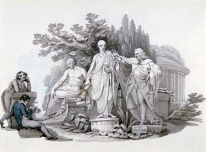 Zwei Jugendliche betrachten Statuen von Demosthenes, Cicero und Pitt von Edward Francis Burney