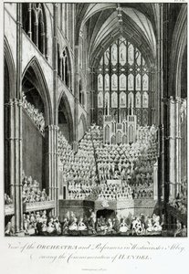 Ansicht des Orchesters und der Darsteller in der Westminster Abbey während der Gedenkfeier für Händel, veröffentlicht von Charles Burney, 1785