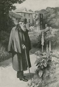 Charles Darwin in seinem Garten im Down House (Lithografie)