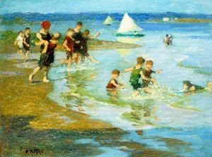 Kinder spielen am Strand