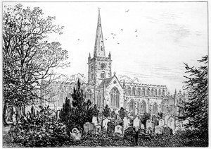 Stratford-Kirche von Norden gesehen, Stratford-upon-Avon, Warwickshire, 1885 von Edward Hull