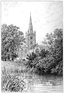 Stratford-Kirche vom Fluss aus gesehen, Stratford-upon-Avon, Warwickshire, 1885 von Edward Hull