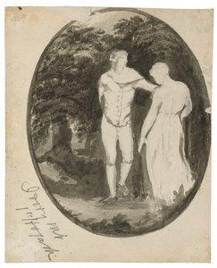 Ein Paar in einer bewaldeten Landschaft, oval (Rückseite), um 1838-1848