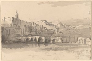 Brücke mit Bergen in der Ferne (Ventimiglia) von Edward Lear