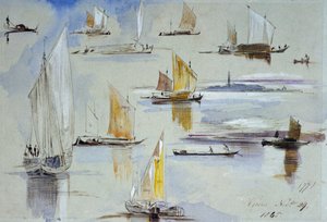 Studien von venezianischen Booten mit Anmerkungen. Gemälde von Edward Lear (1812-1888)