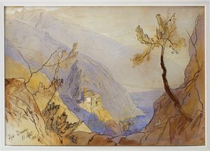 Das Kloster des Heiligen Dionysius, Berg Athos, 11. September 1856 von Edward Lear