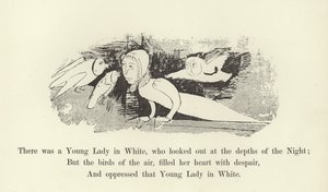 Es war eine junge Dame in Weiß, die in die Tiefen der Nacht schaute von Edward Lear