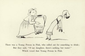 Es war eine junge Person in Pink, die nach etwas zu trinken rief von Edward Lear