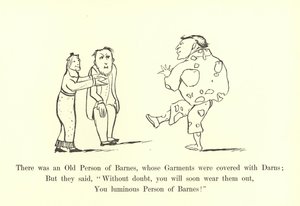 Es war eine alte Person aus Barnes, deren Kleidung mit Flicken bedeckt war von Edward Lear