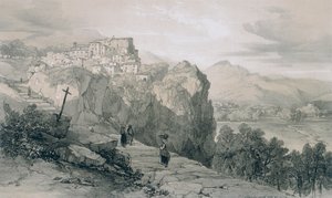Ansichten von Rom und seiner Umgebung: Rocca Giovane und in der Ferne die Städte Licenza und Civitella di Licenza von Edward Lear