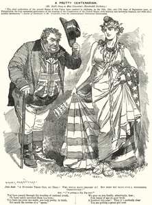 Punch-Karikatur: Eine hübsche Hundertjährige - das hundertjährige Jubiläum der Ausarbeitung der Verfassung der Vereinigten Staaten (Stich) von Edward Linley (after) Sambourne
