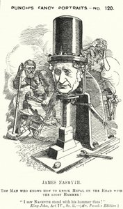 Karikatur: James Nasmyth, schottischer Ingenieur und Erfinder des Dampfhammer (Gravur) von Edward Linley (after) Sambourne