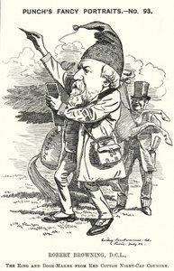 Karikatur: Robert Browning, englischer Dichter und Dramatiker (Gravur) von Edward Linley (after) Sambourne