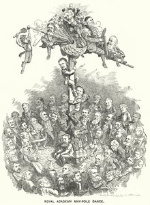 Karikatur: Maibaumtanz der Royal Academy (Gravur) von Edward Linley (after) Sambourne
