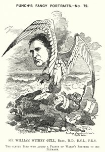 Sir William Withey Gull, englischer Arzt, der den Prinzen von Wales wegen Typhus behandelte und Leibarzt von Königin Victoria wurde (Karikatur) von Edward Linley (after) Sambourne