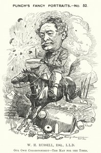Karikatur: William Howard Russell, irischer Journalist und Kriegsberichterstatter (Gravur) von Edward Linley (after) Sambourne