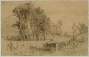 Landschaft, Ruderboot und Kühe (#57) ca. 1880 von Edward Mitchell Bannister