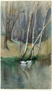 Ohne Titel (Waldszene mit Birken und Enten) von Edward Mitchell Bannister