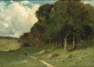 Ohne Titel (Mann auf Weg mit Bäumen im Hintergrund)