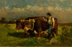 Ohne Titel (Mann mit zwei Ochsen) von Edward Mitchell Bannister