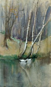 Unbetitelte Waldszene mit Birken und Enten, n.d. von Edward Mitchell Bannister