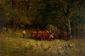 Unbetitelter Junge und Mann mit Ochsen von Edward Mitchell Bannister