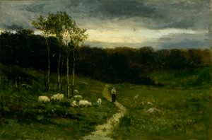Frau geht den Pfad hinunter von Edward Mitchell Bannister